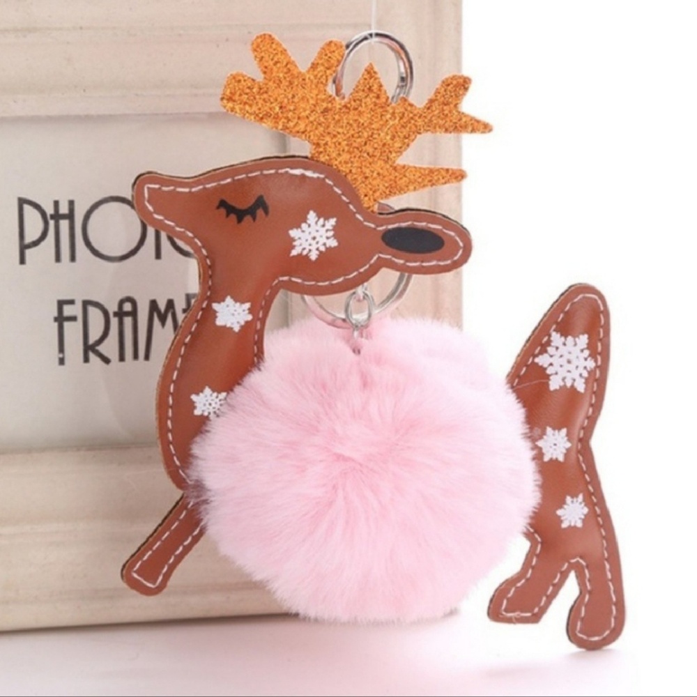Reindeer Pom Keychain - Picture 2 of 3